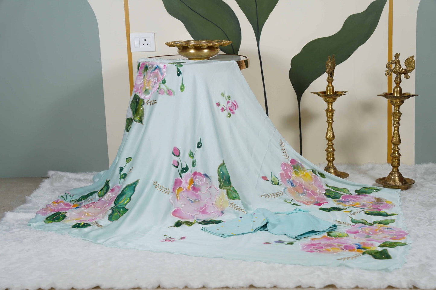 Rainbow Rose Shimoye Chinon Light Blue Saree