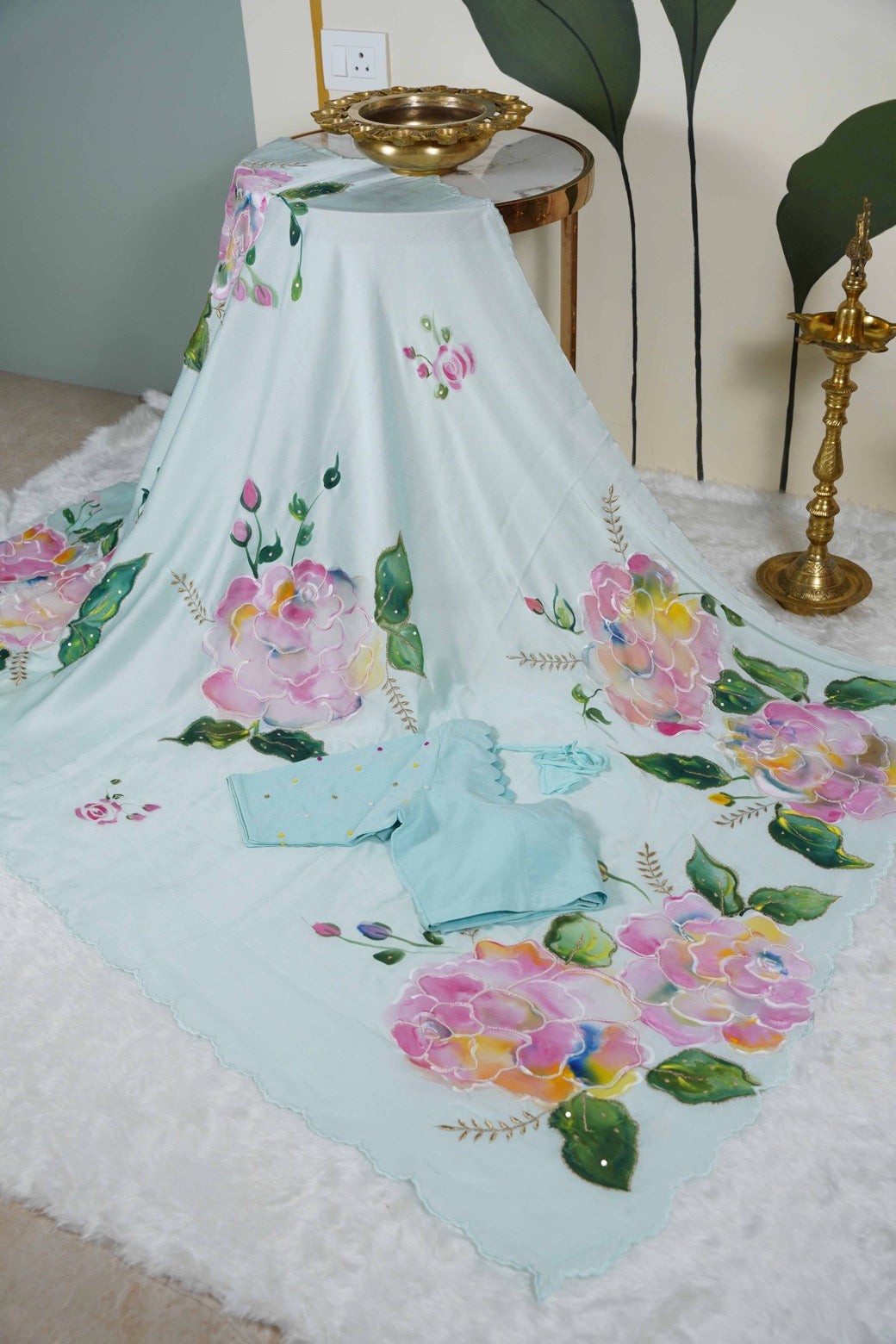 Rainbow Rose Shimoye Chinon Light Blue Saree