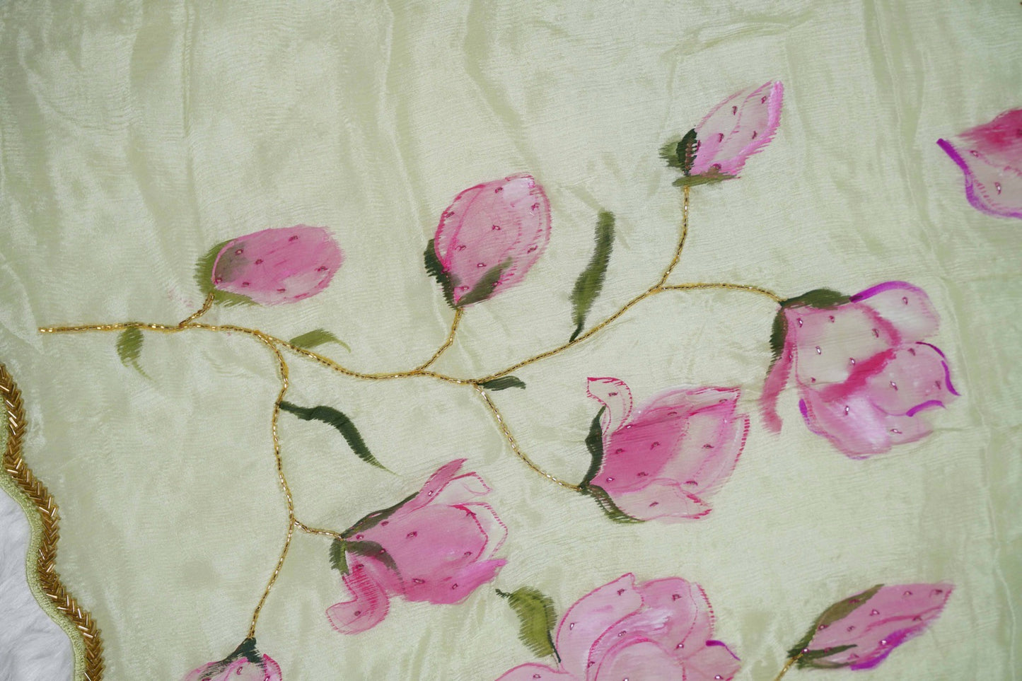 Magnolia Painted Chinon Chiffon Saree in Pastel Green