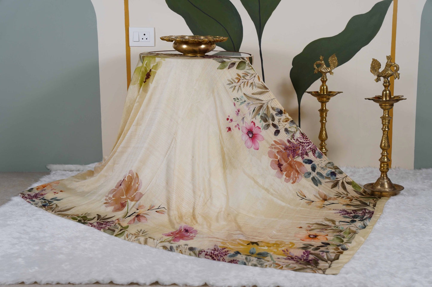 Mulberry Silk Digital print Beige Saree