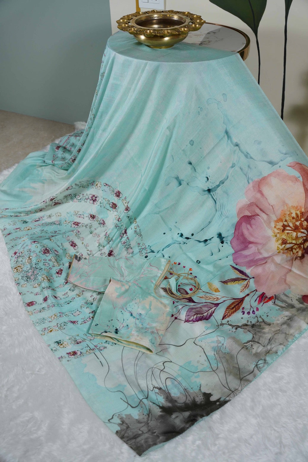 Mulberry Silk Digital print Pastel Blue Saree