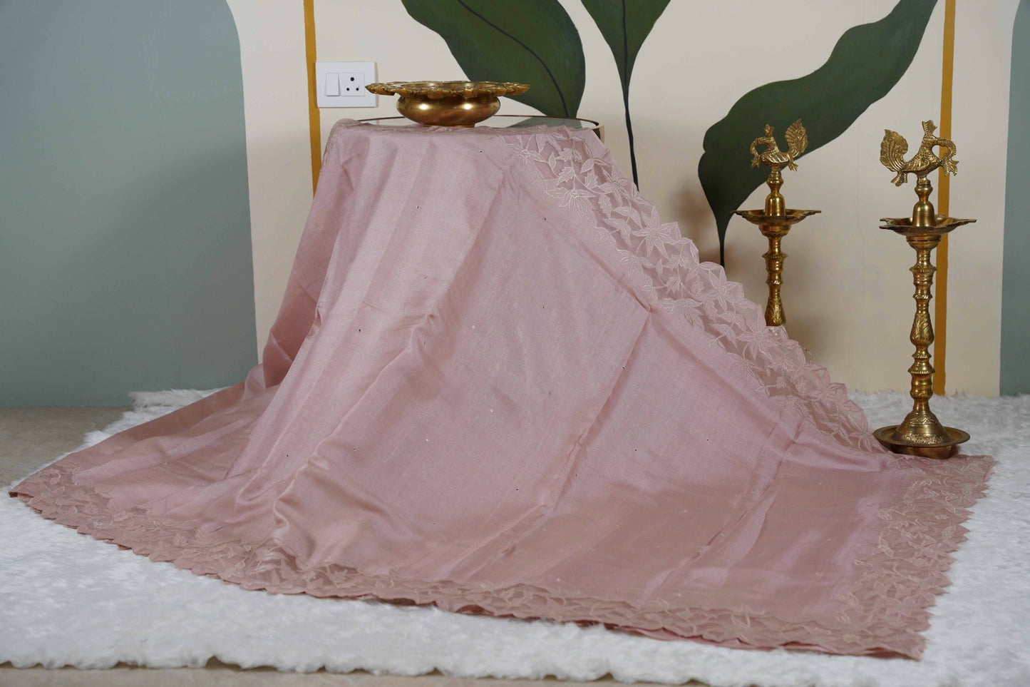 Tussar Applique Organza Border Saree in Light Pink