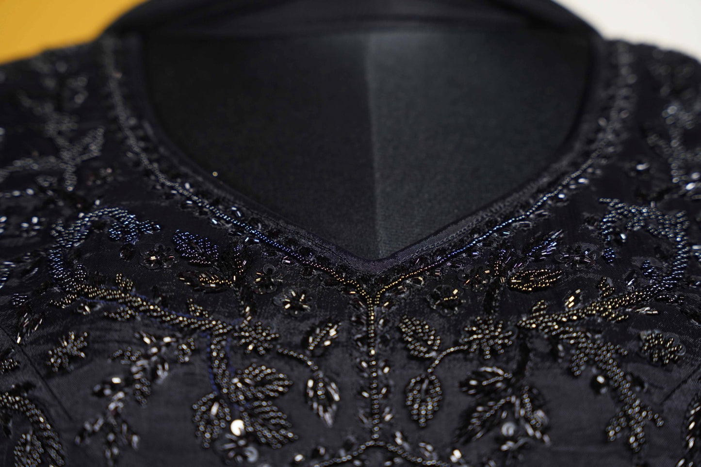 Black Long Dress with Black Beads work
