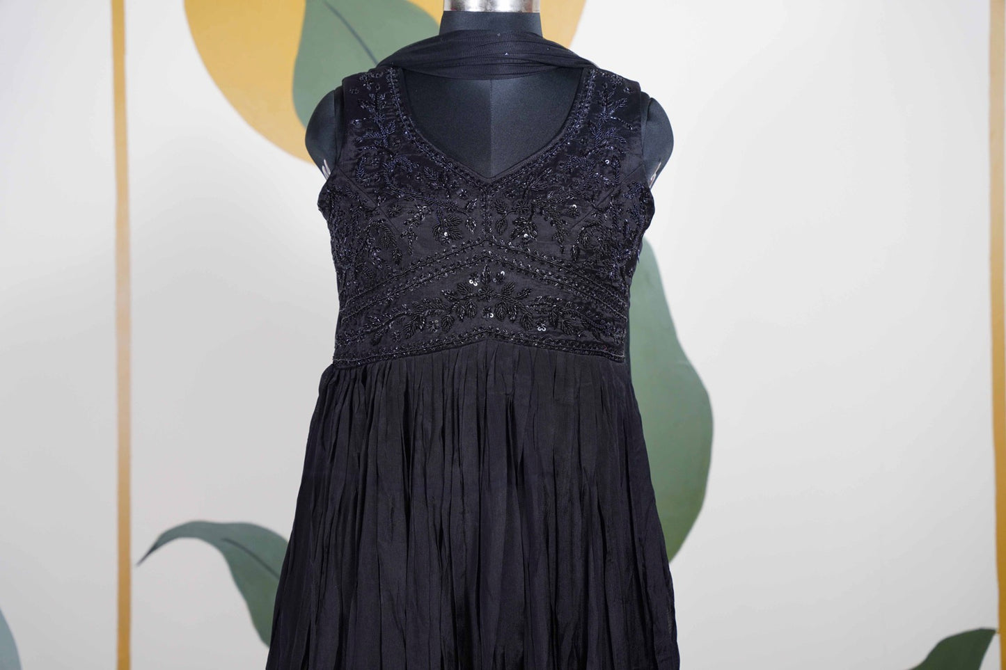 Black Long Dress with Black Beads work