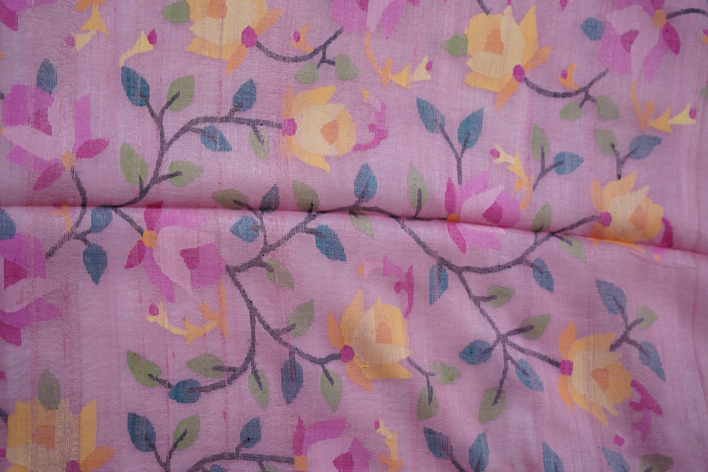 Falling Tussar Jamdani Saree in Pink