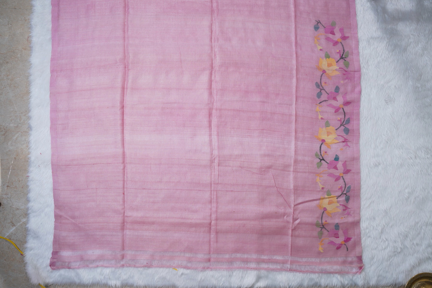 Falling Tussar Jamdani Saree in Pink