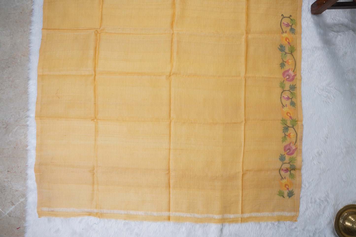 Falling Tussar Jamdani Saree in Butter Yellow
