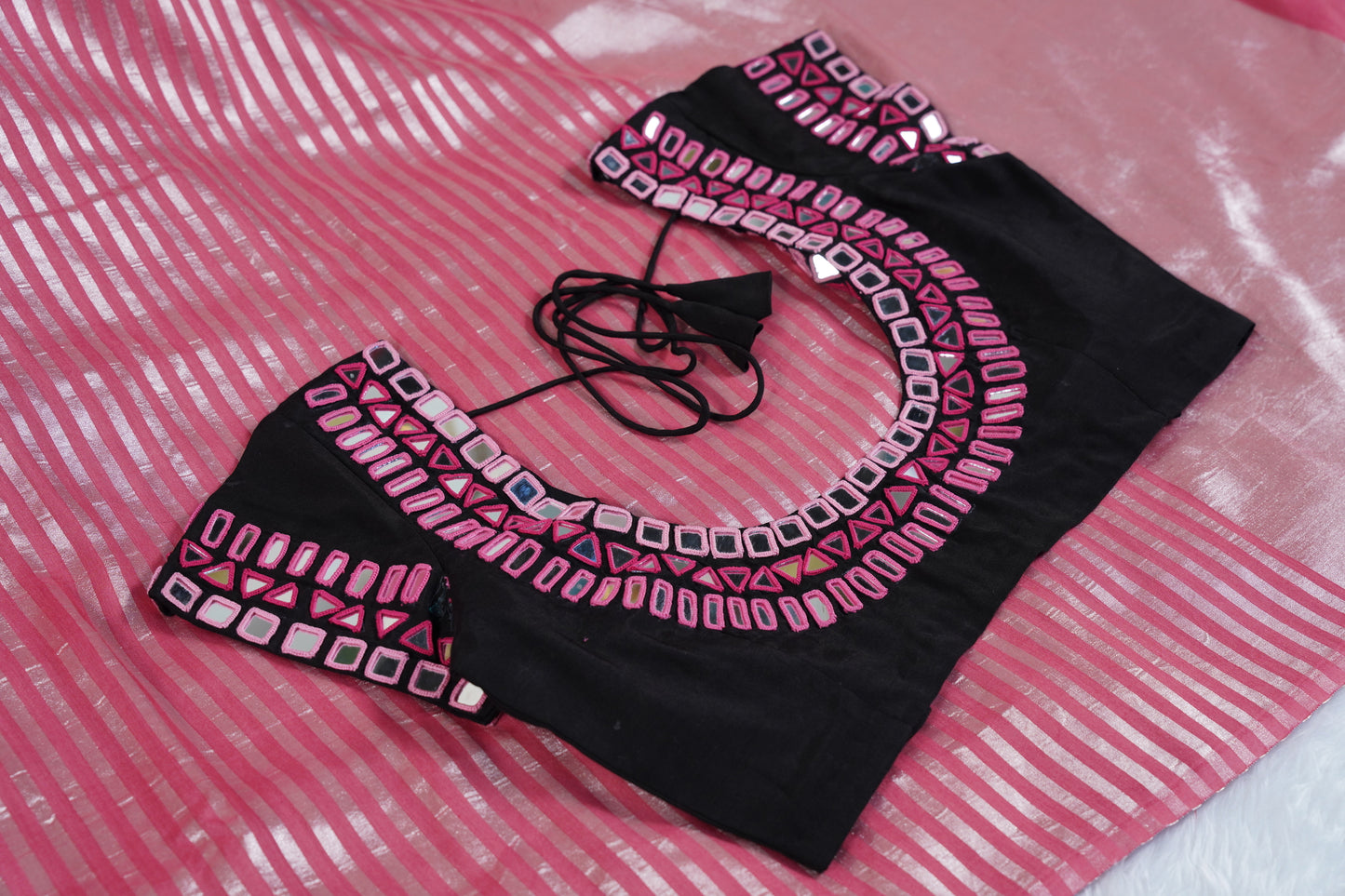 Pink Moonga Silk with Lines
