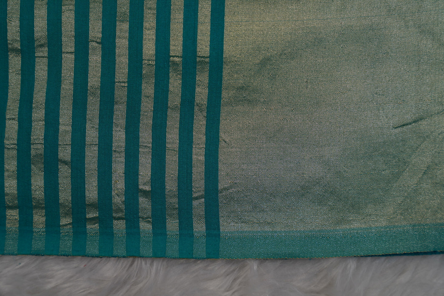 Teal blue Moonga Silk with Lines