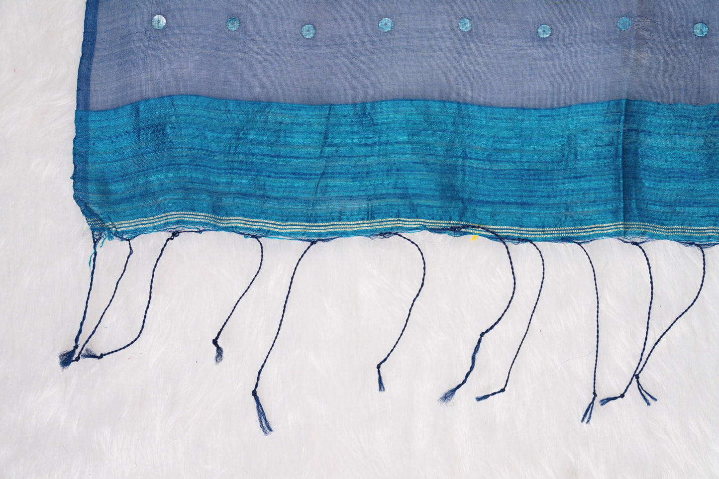Matka Silk Shell Embroidery Teal Blue Saree