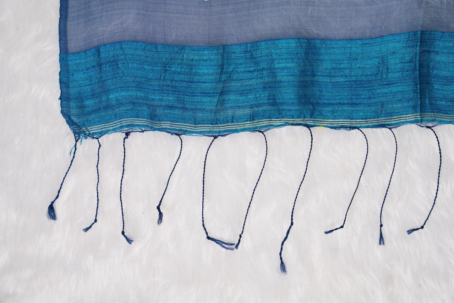 Matka Silk Shell Embroidery Teal Blue Saree