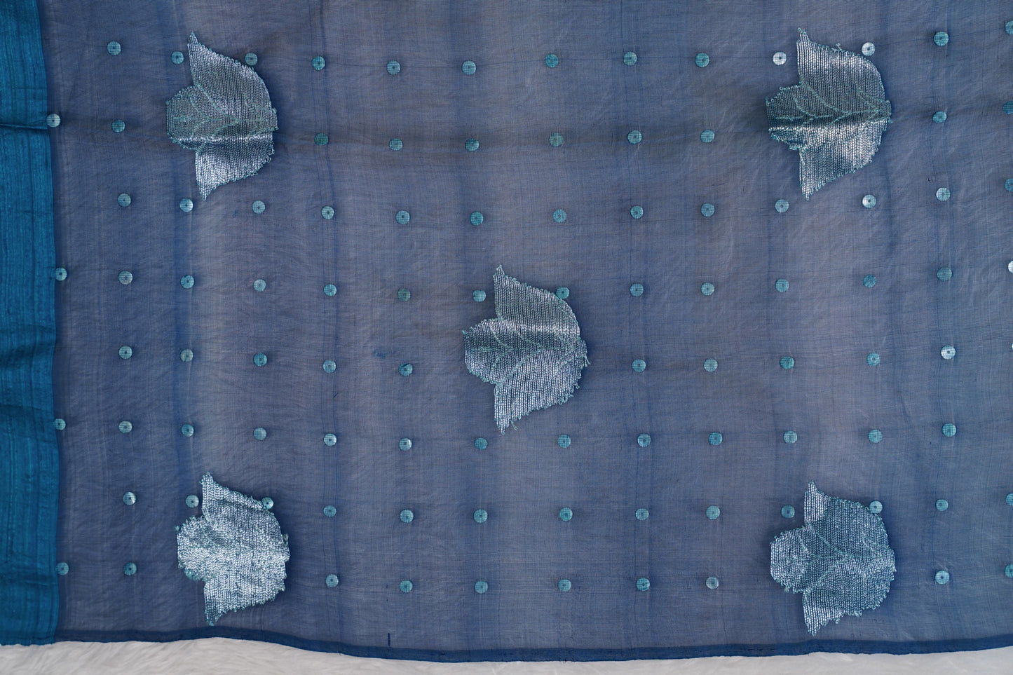 Matka Silk Shell Embroidery Teal Blue Saree