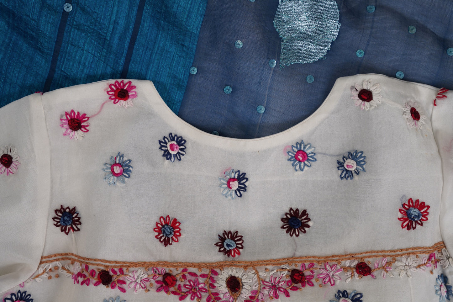Matka Silk Shell Embroidery Teal Blue Saree