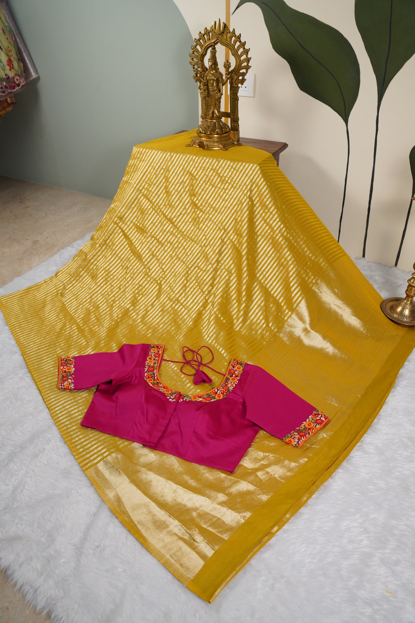 Yellow Banaras Moonga Silk with Lines