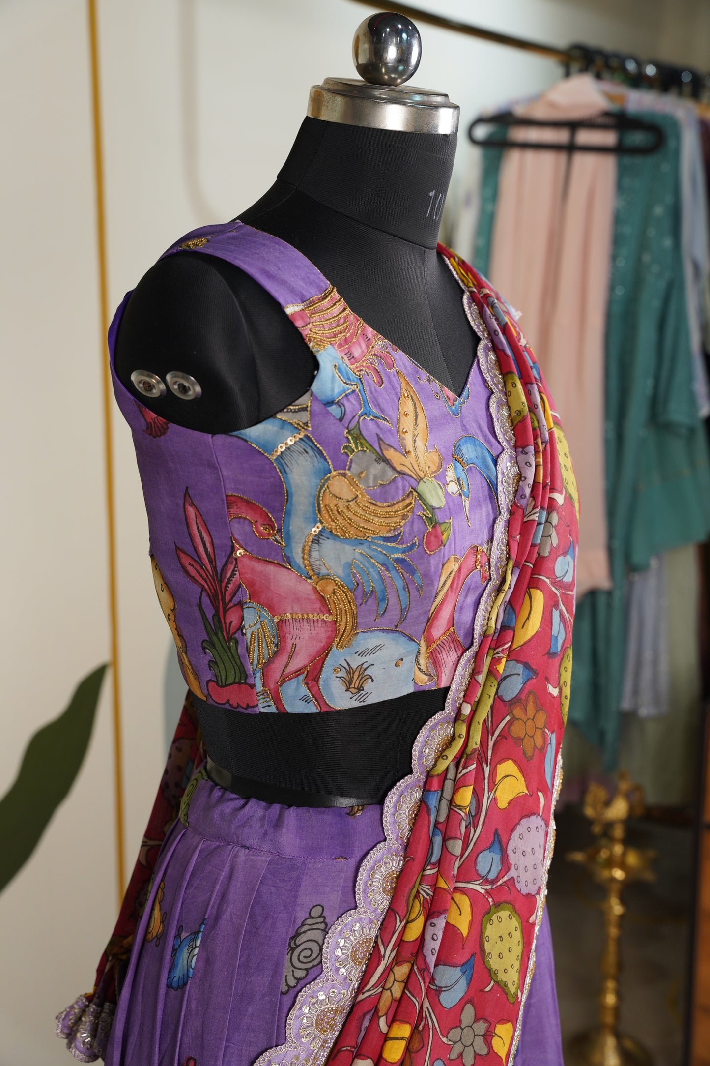 Lavendar Kalamkari Lehenga
