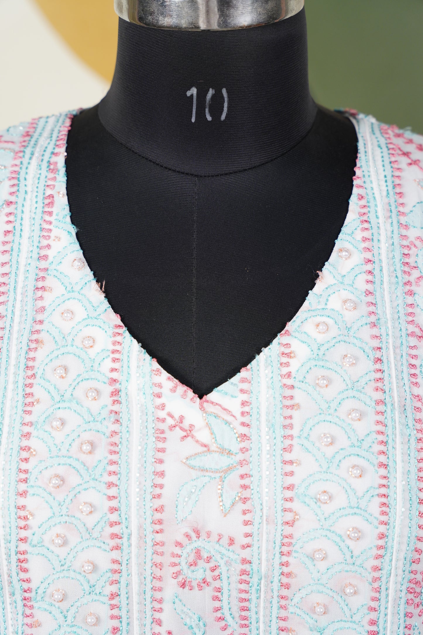 Pink and Teal Blue Chikankari Dress-A Pure Georgette