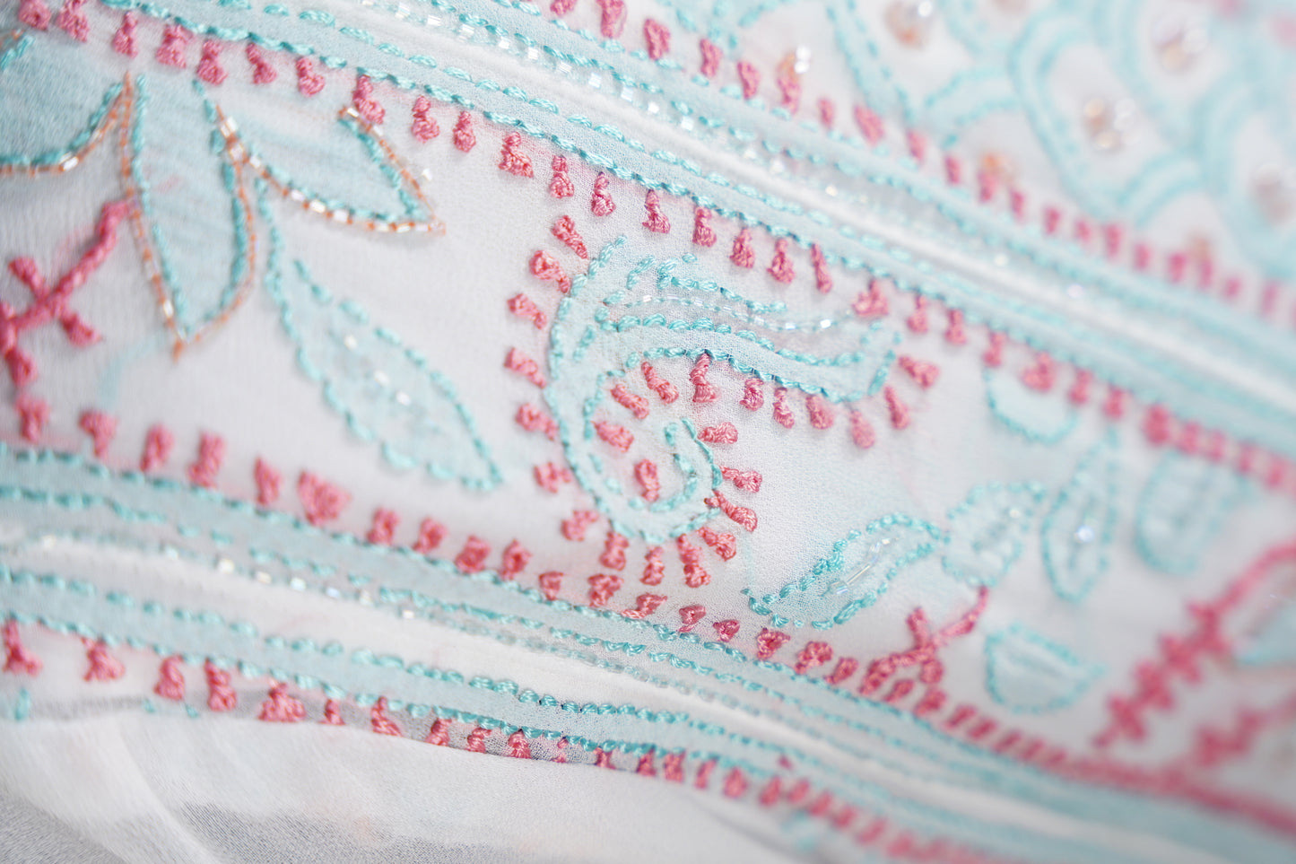 Pink and Teal Blue Chikankari Dress-A Pure Georgette