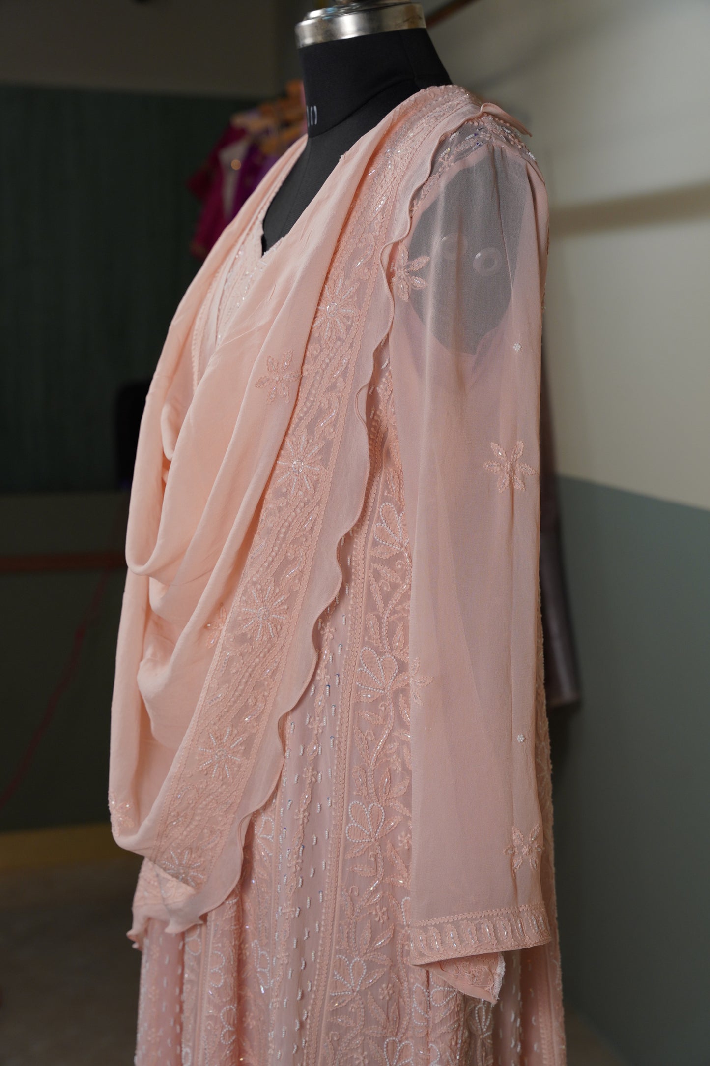 Peach Chikankari Dress