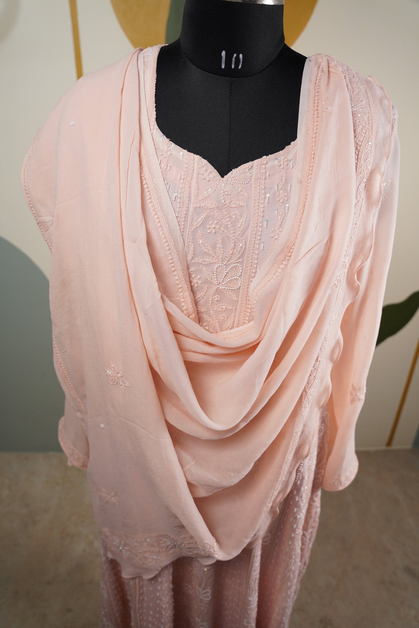 Peach Chikankari Dress
