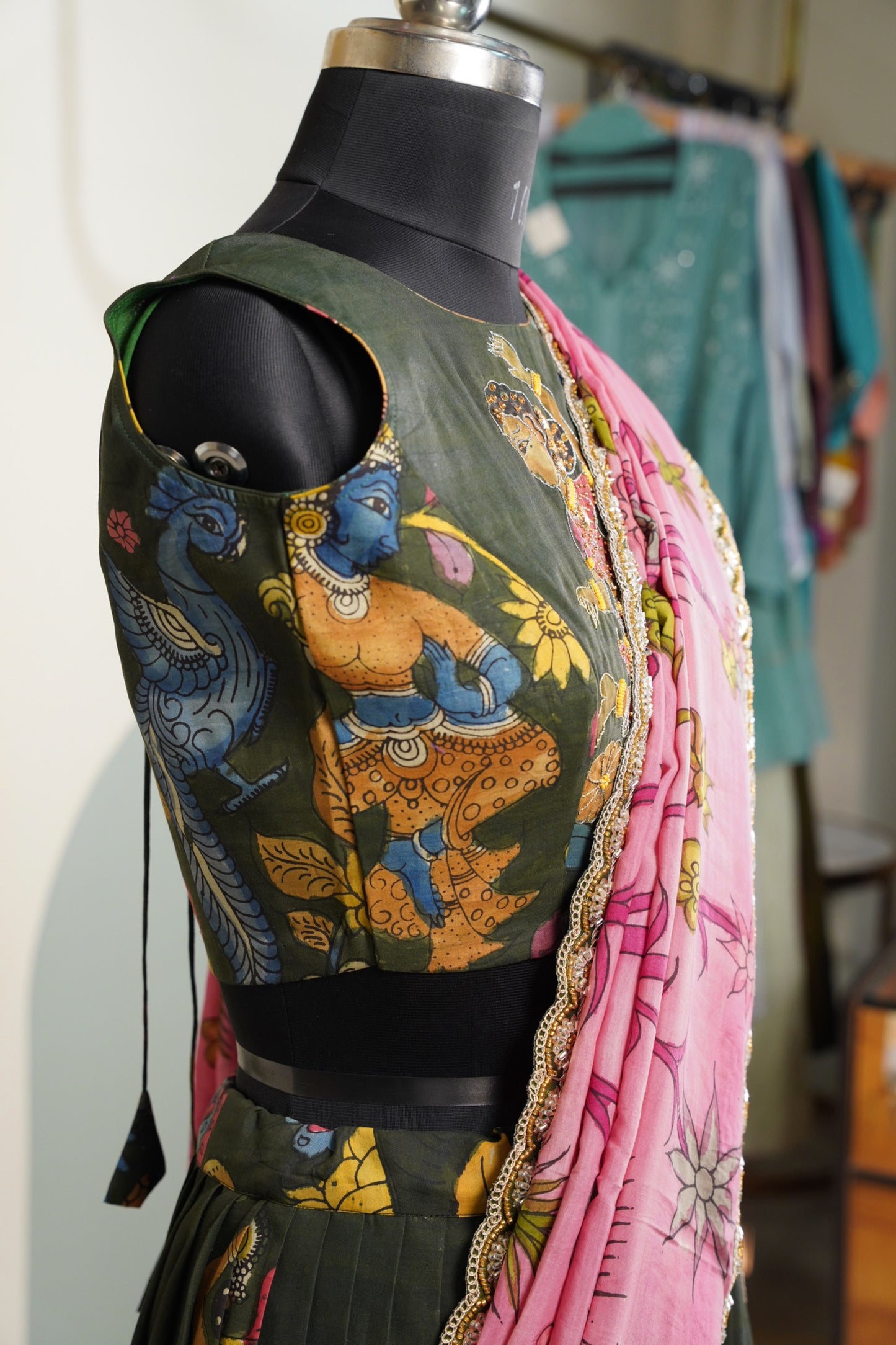 Black Kalamkari Lehenga