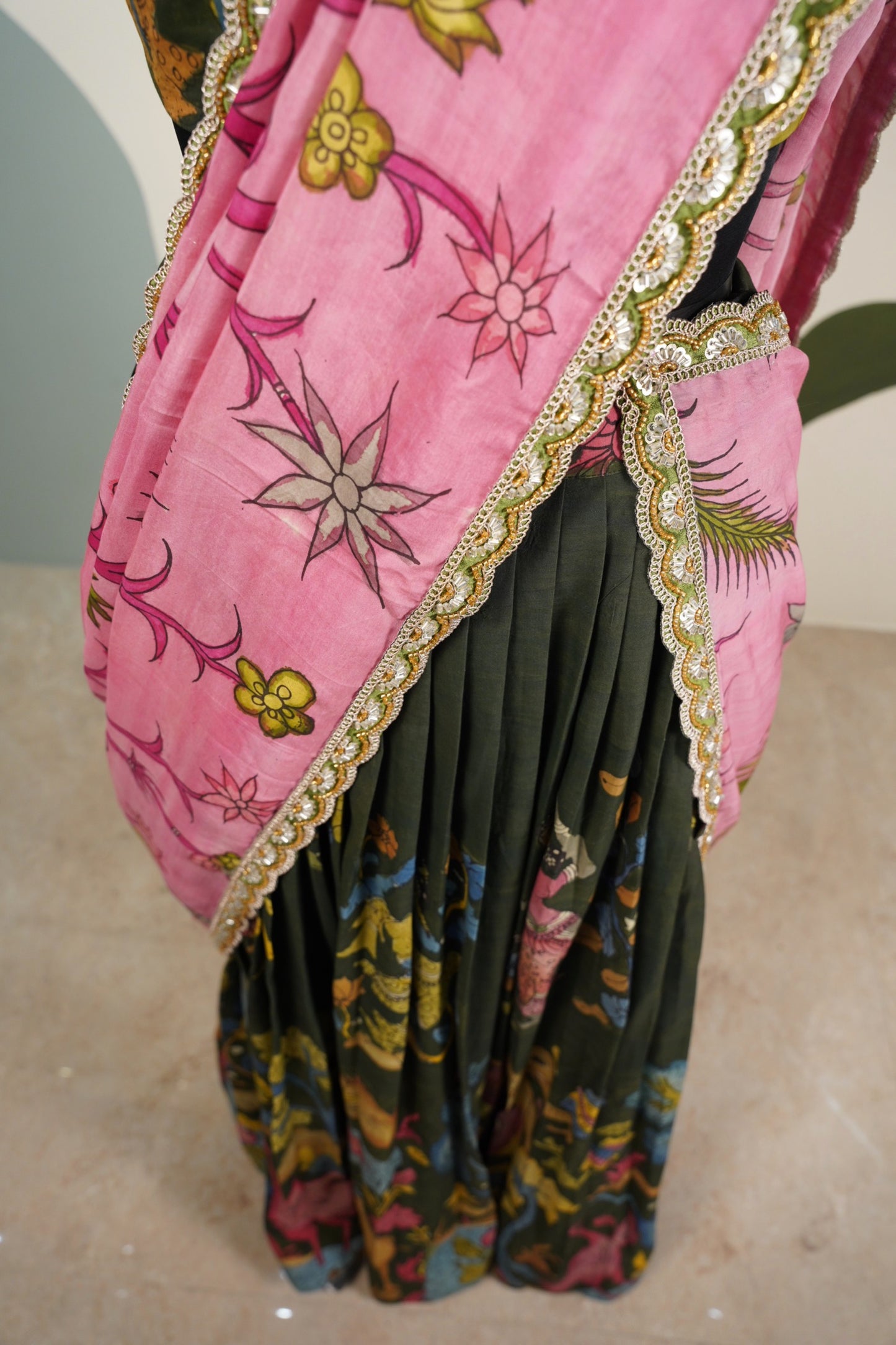 Black Kalamkari Lehenga