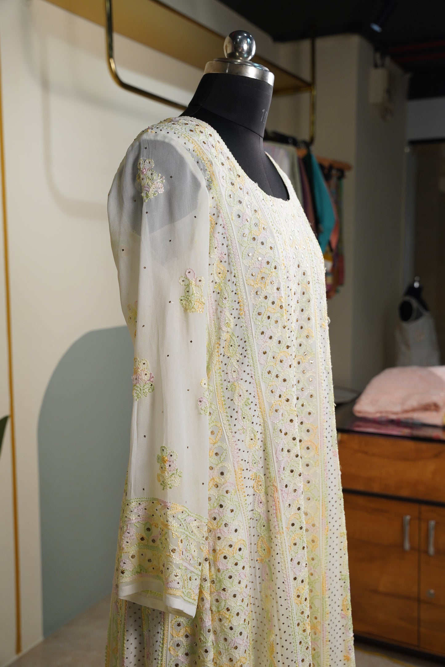 Butter yellow Chikankari Dress-A Pure Georgette