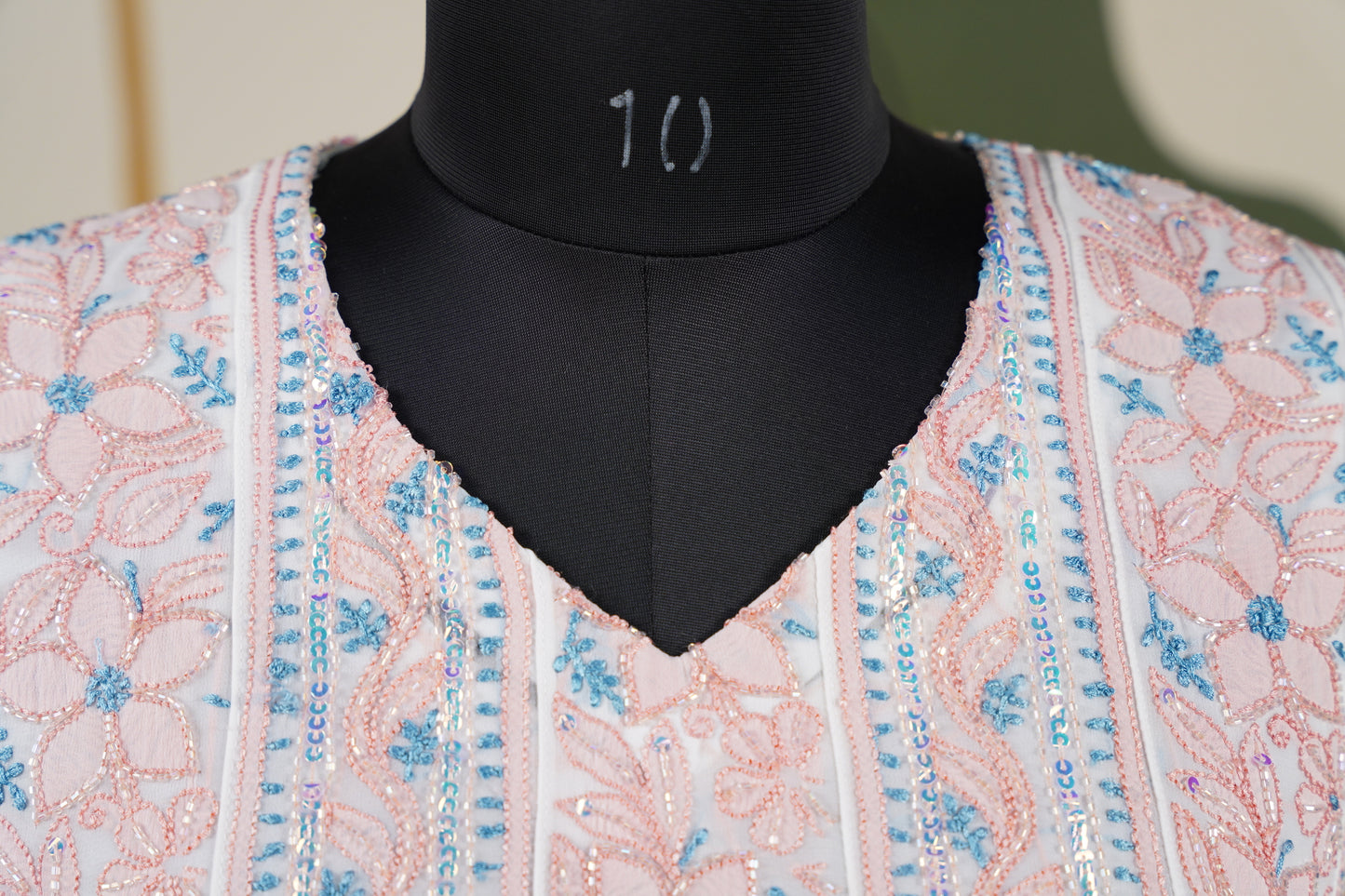 Peach and blue Chikankari Dress-A Pure Georgette
