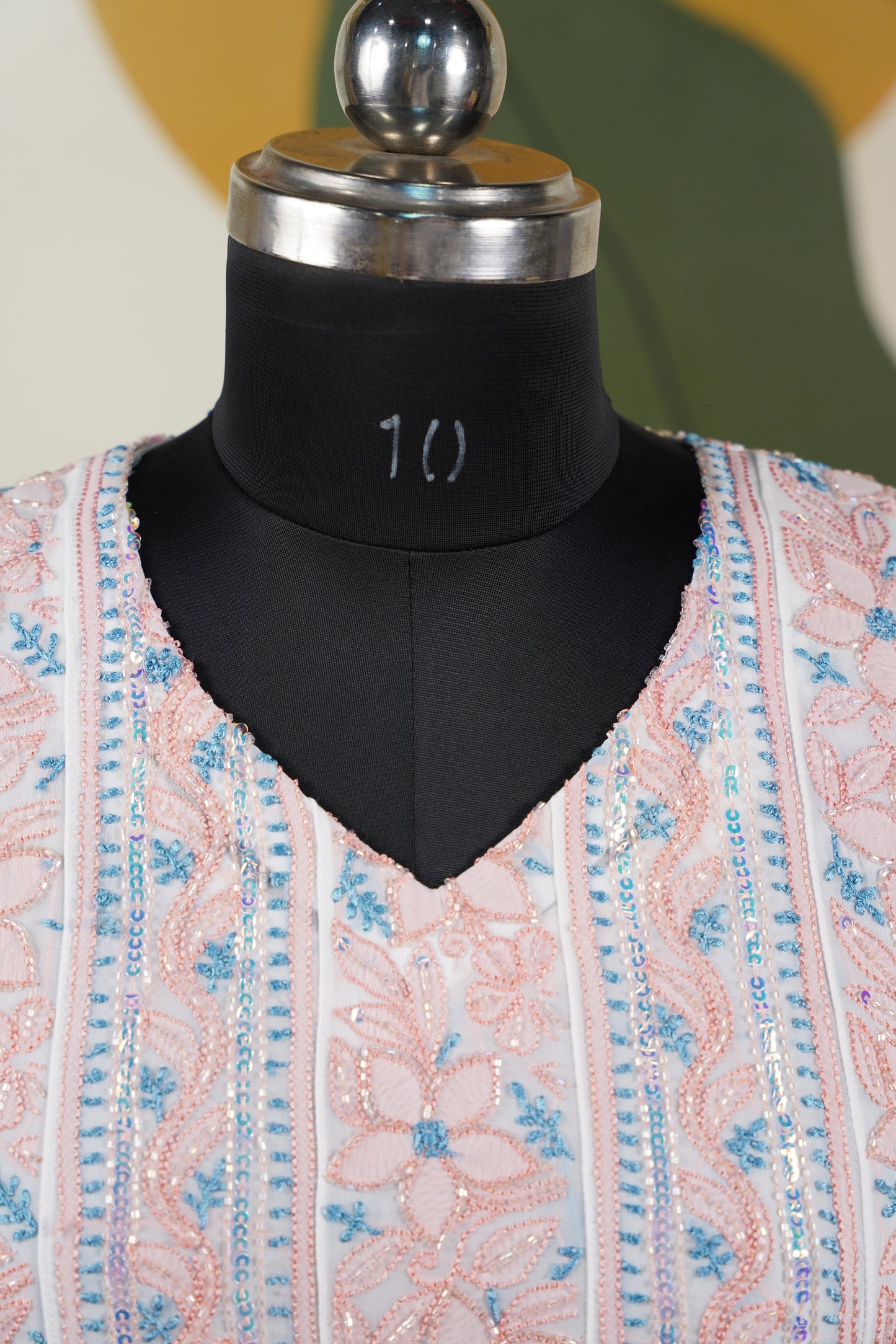 Peach and blue Chikankari Dress-A Pure Georgette