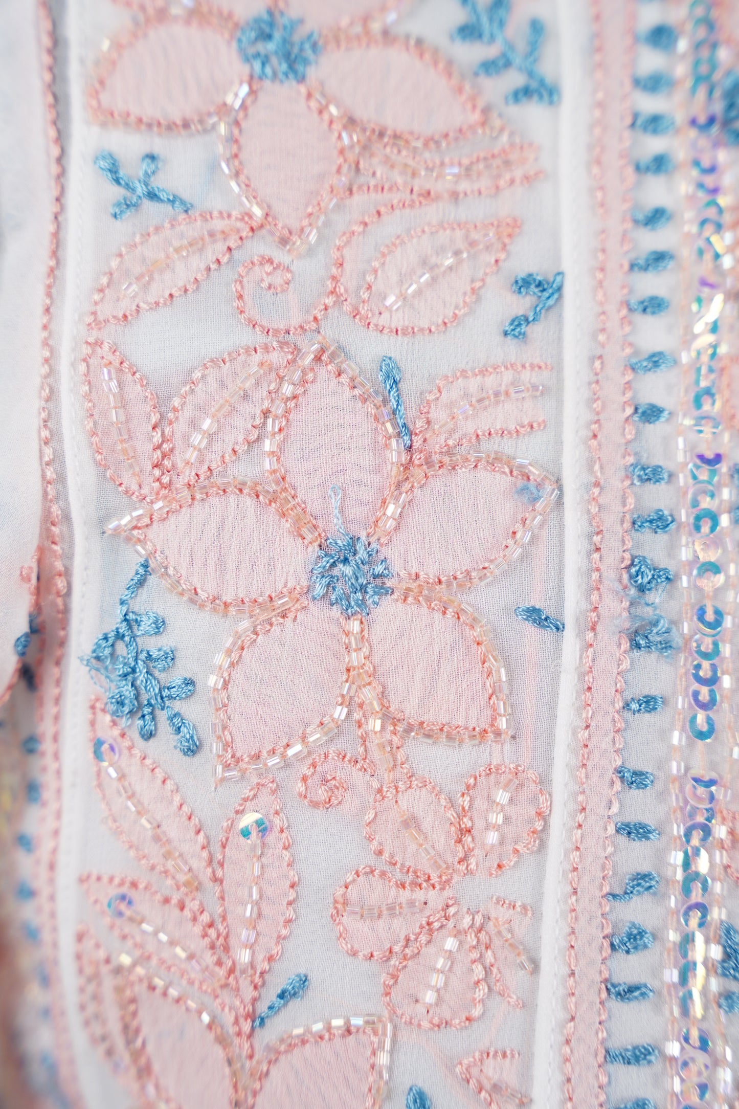 Peach and blue Chikankari Dress-A Pure Georgette