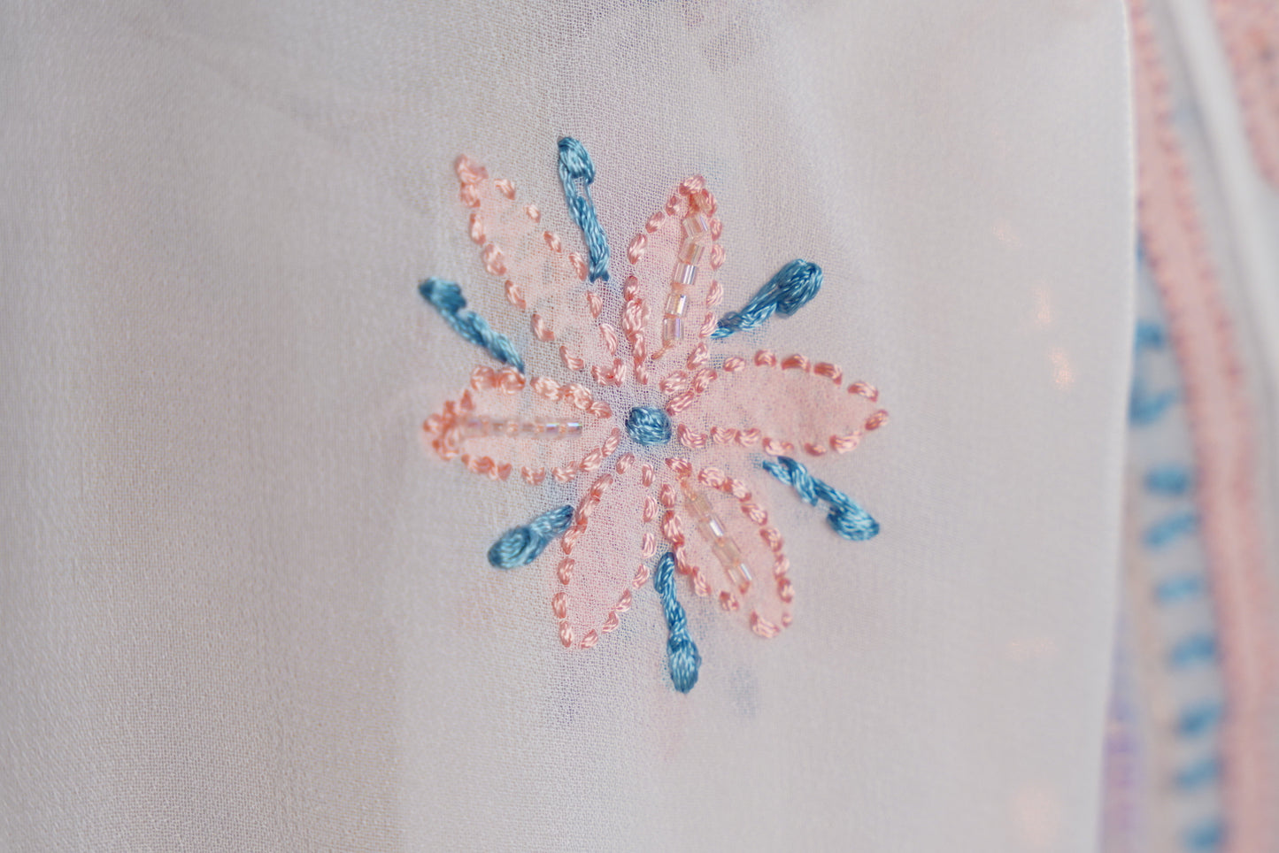 Peach and blue Chikankari Dress-A Pure Georgette