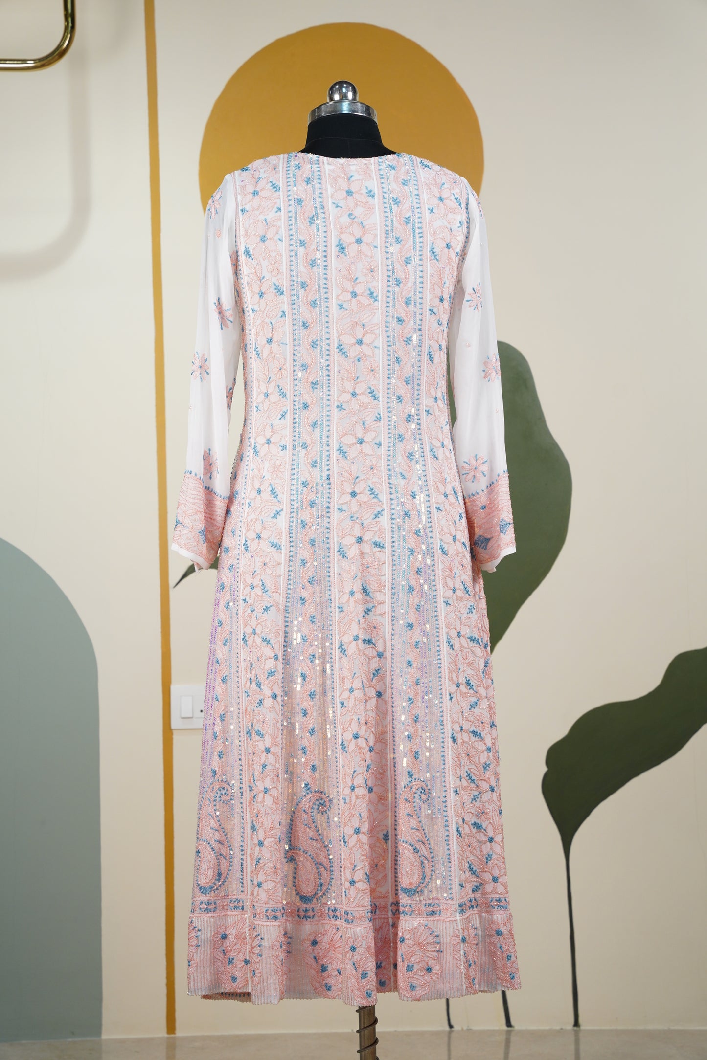Pink and Blue Chikankari Dress-A Pure Georgette