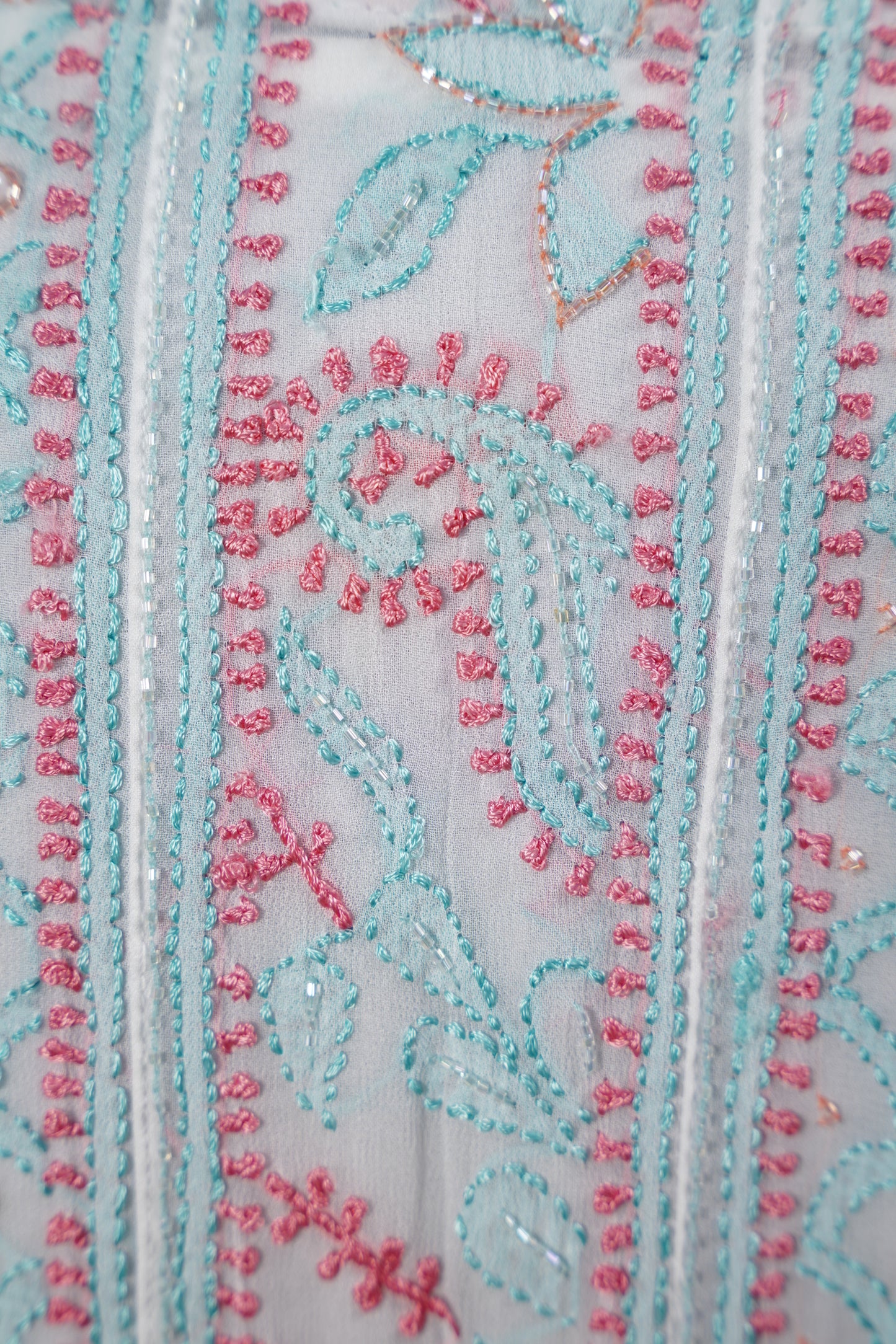 Pink and Teal Blue Chikankari Dress-A Pure Georgette