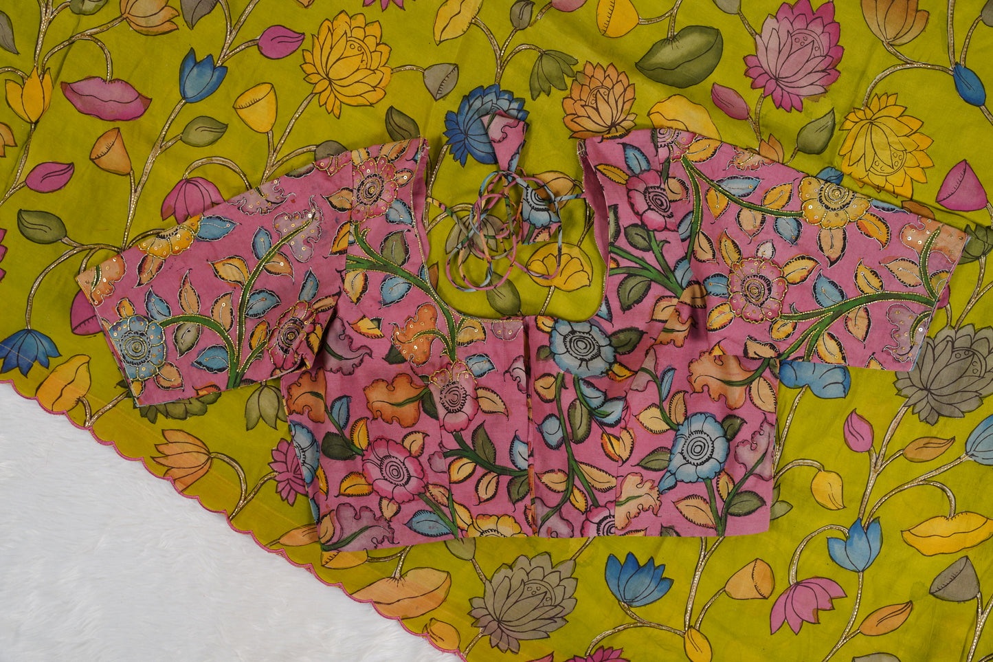 Kalamkari Silk Olive Green Saree