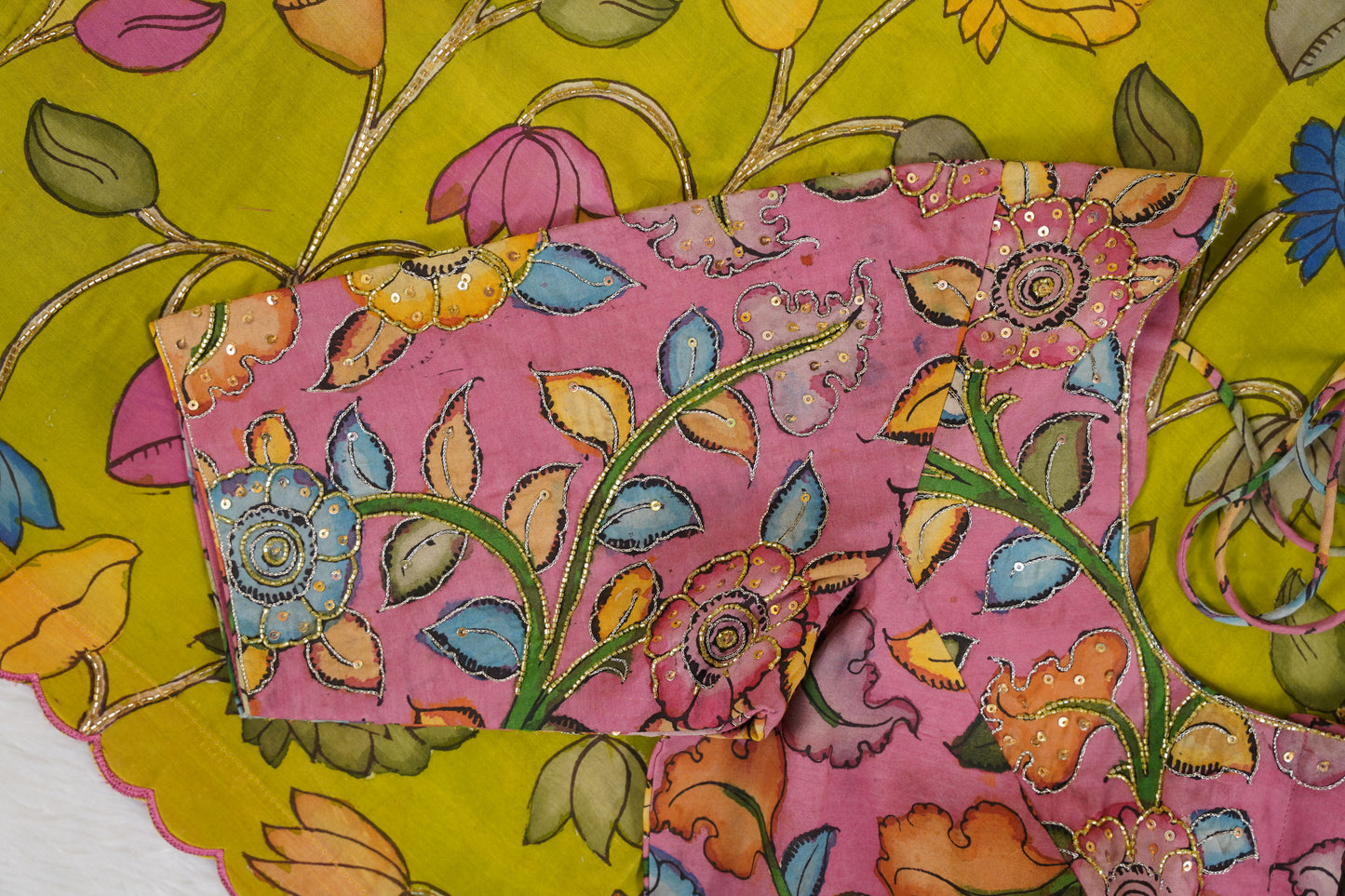 Kalamkari Silk Olive Green Saree