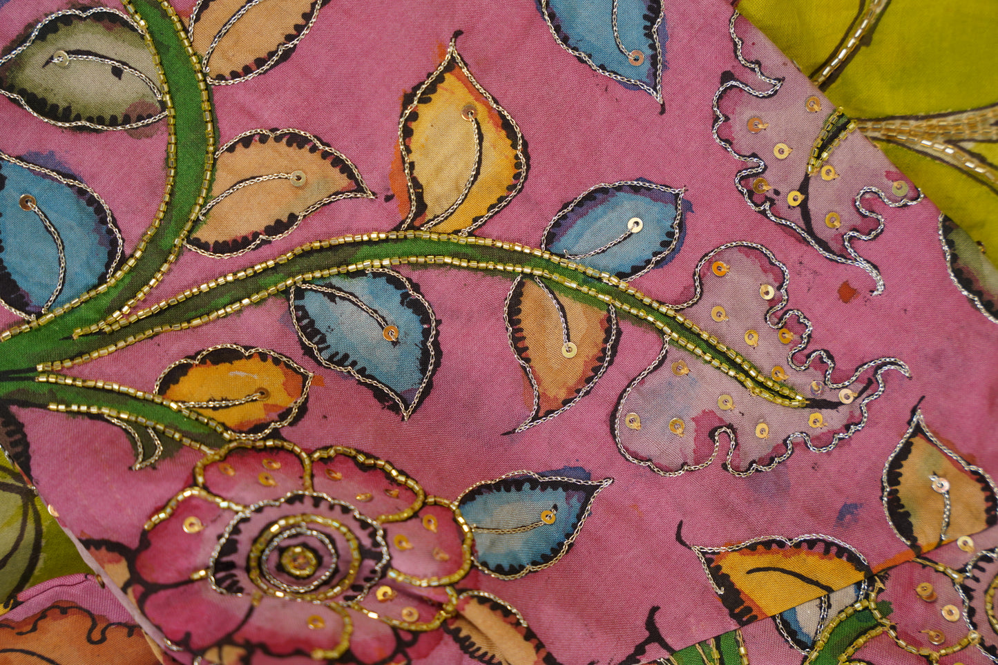 Kalamkari Silk Olive Green Saree