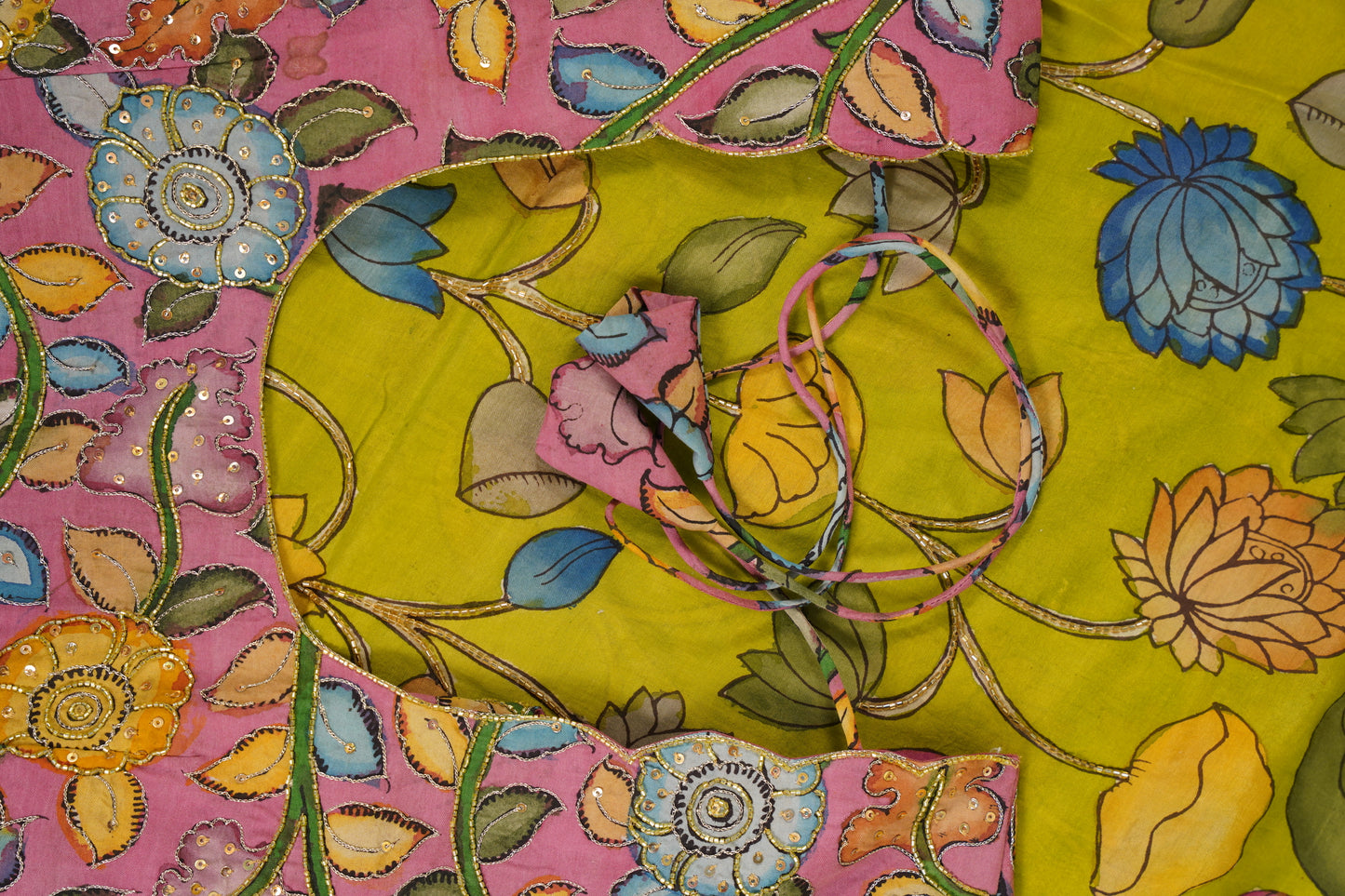 Kalamkari Silk Olive Green Saree