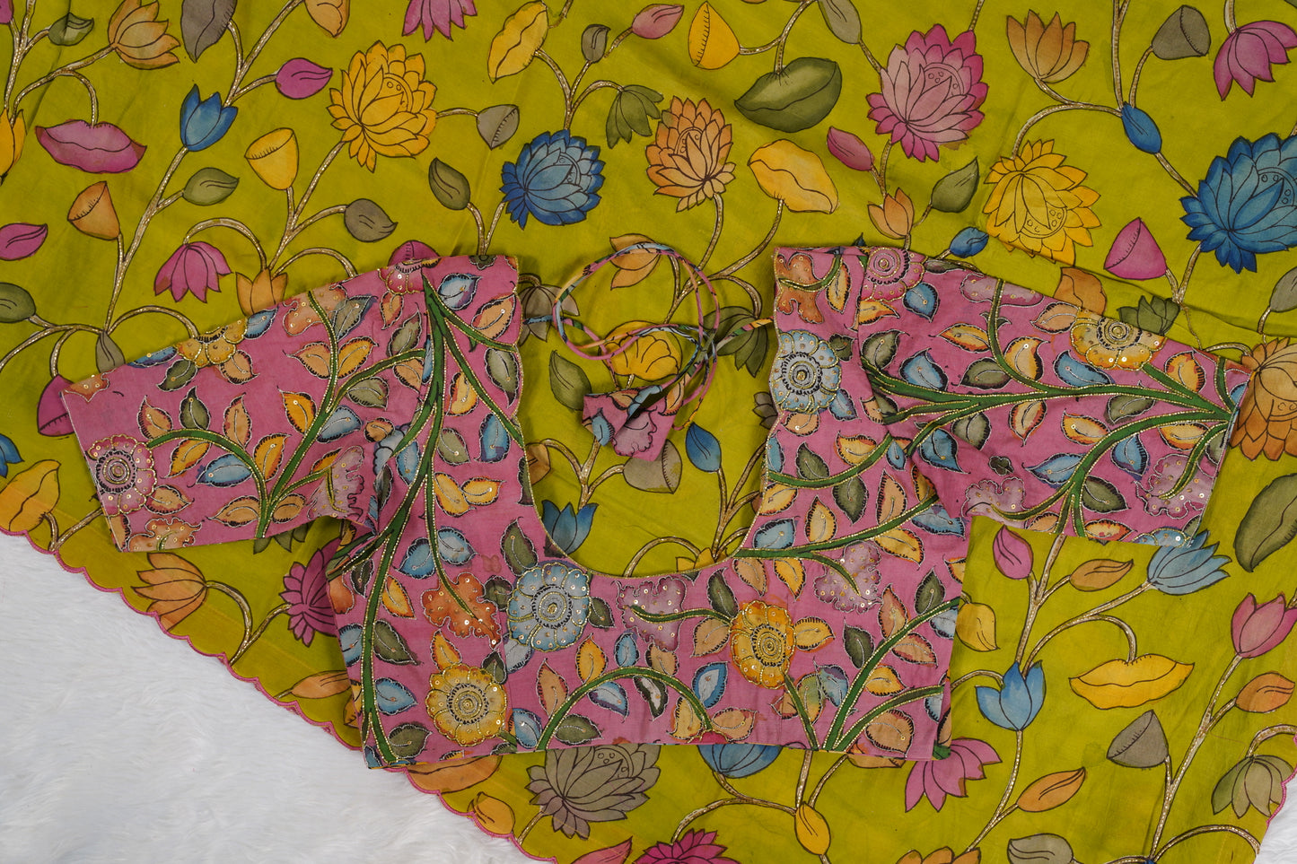 Kalamkari Silk Olive Green Saree