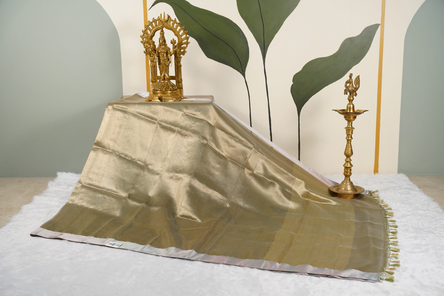 Banaras Tissue with Satin border - grey