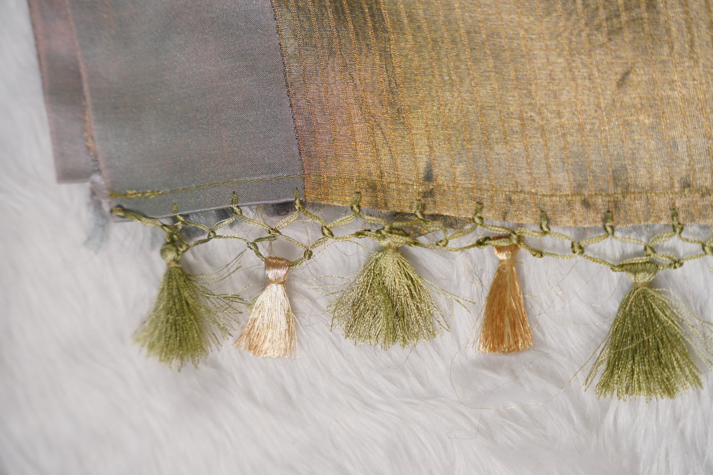 Banaras Tissue with Satin border - grey