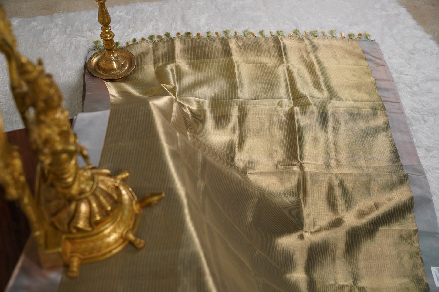 Banaras Tissue with Satin border - grey