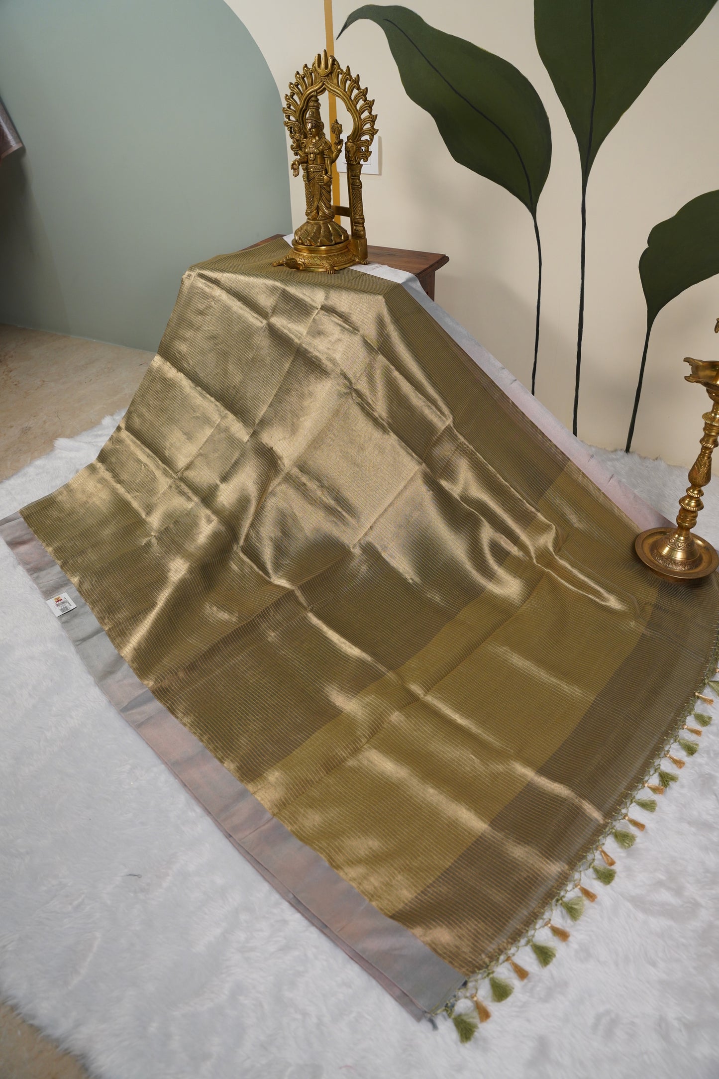 Banaras Tissue with Satin border - grey