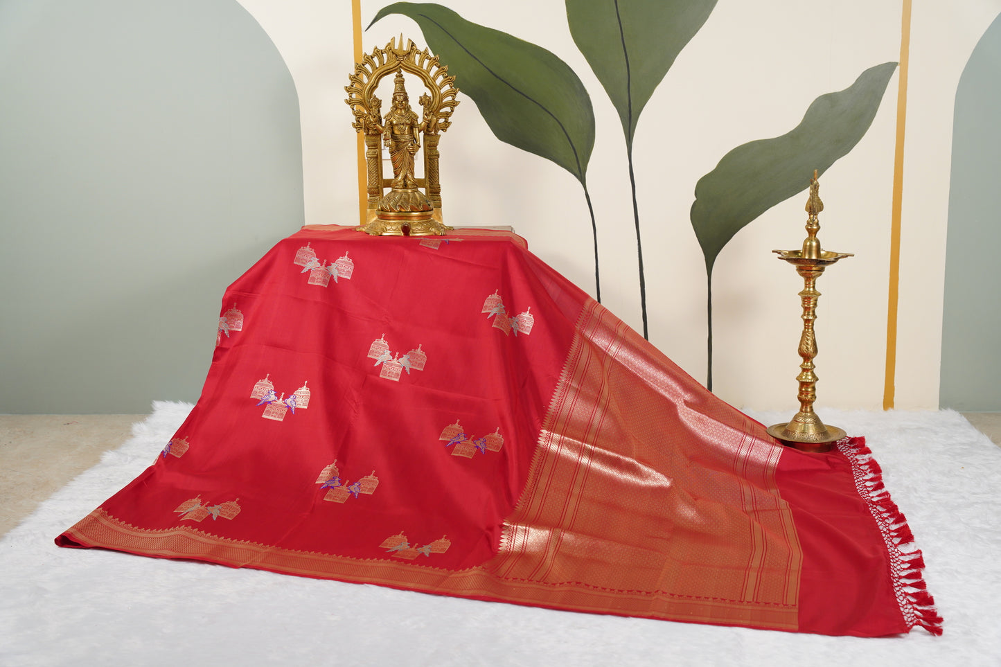 Red Banarasi birdcage