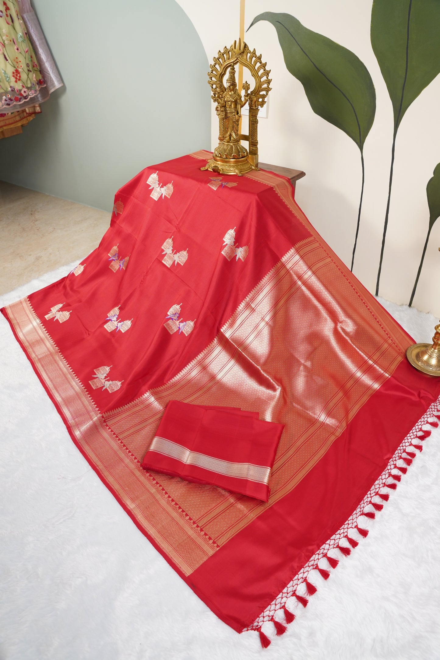 Red Banarasi birdcage