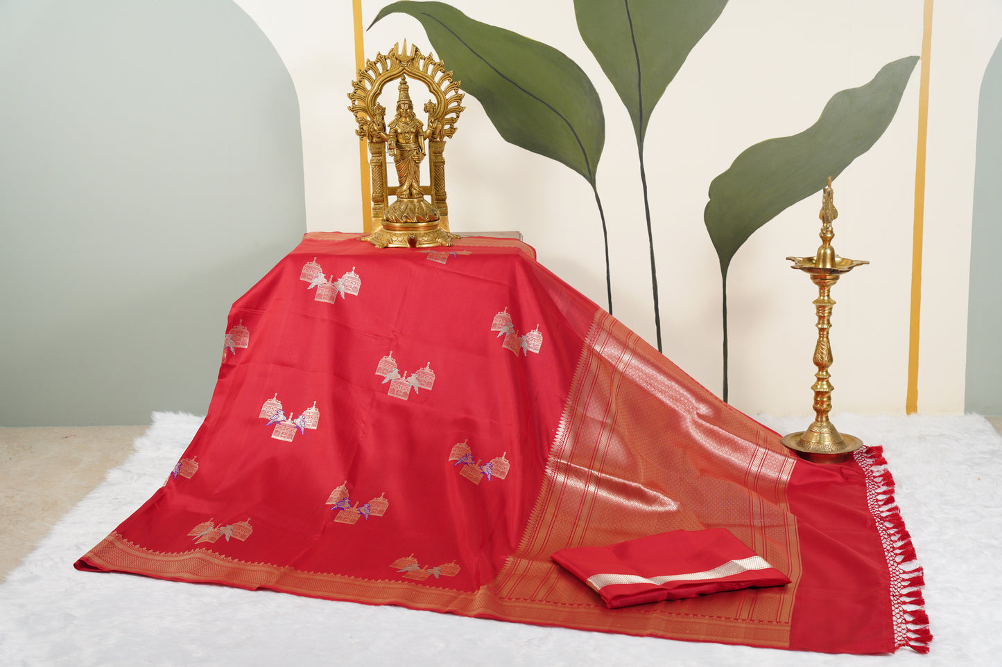Red Banarasi birdcage