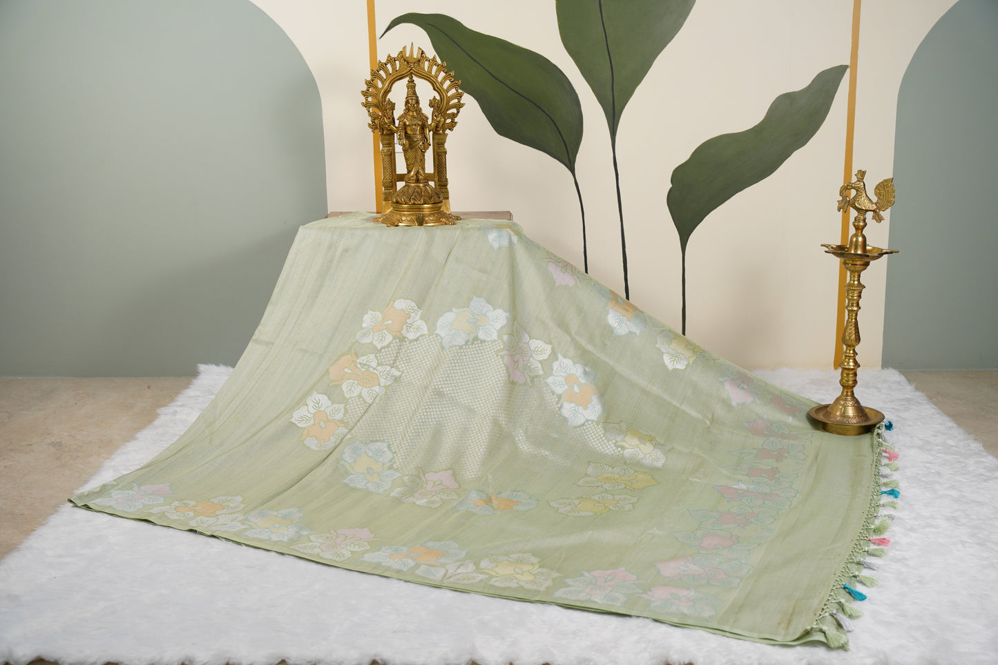 Pista green Banarasi Tussar Geogette