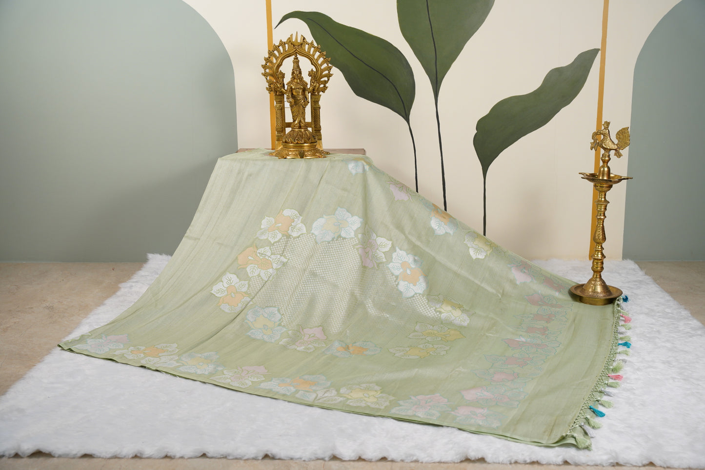 Pista green Banarasi Tussar Geogette