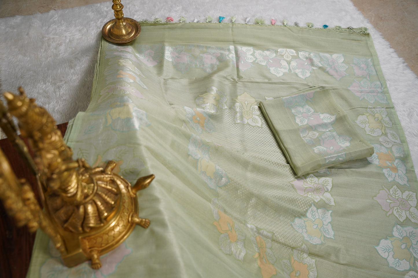 Pista green Banarasi Tussar Geogette
