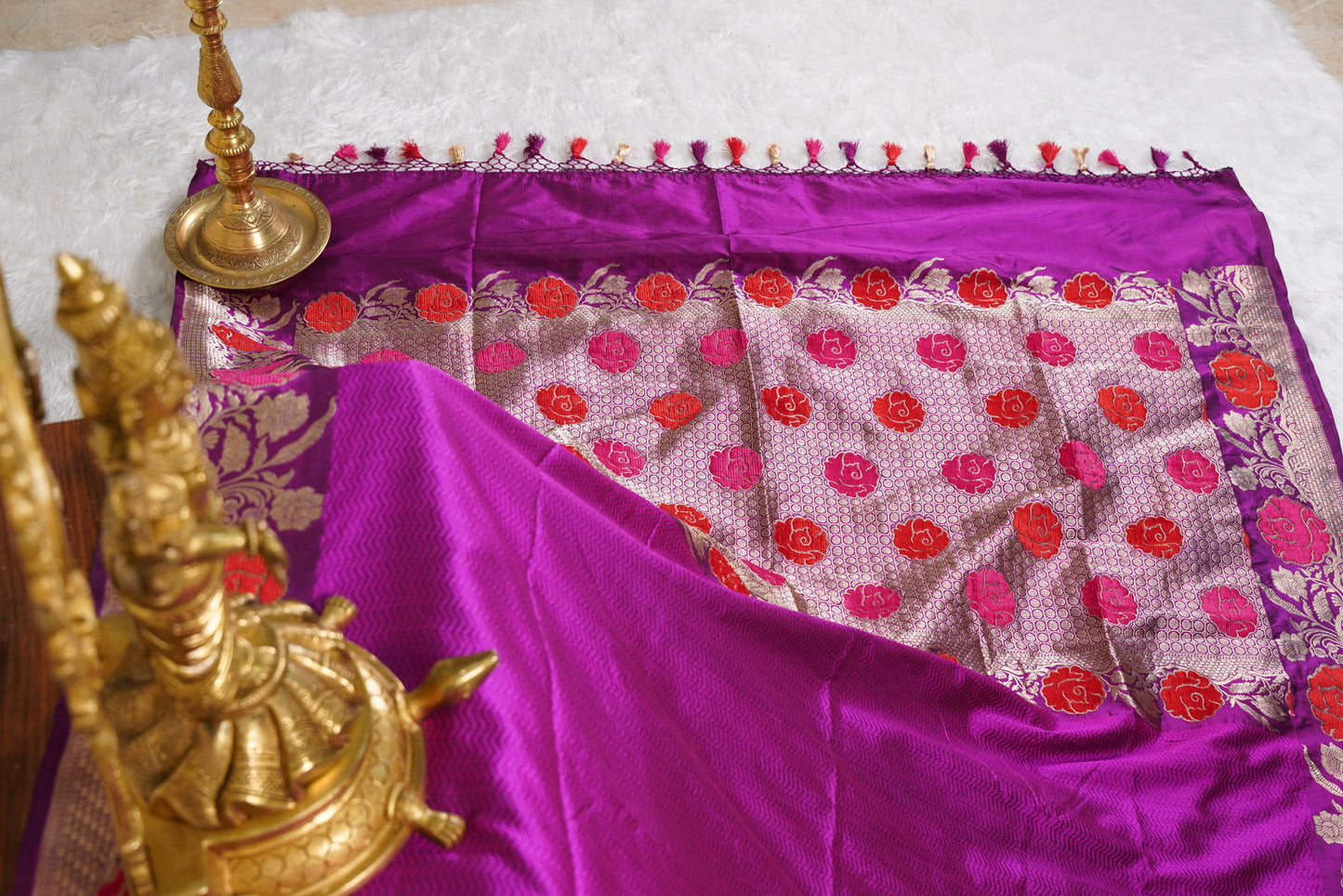Purple Banaras with Velvet florals