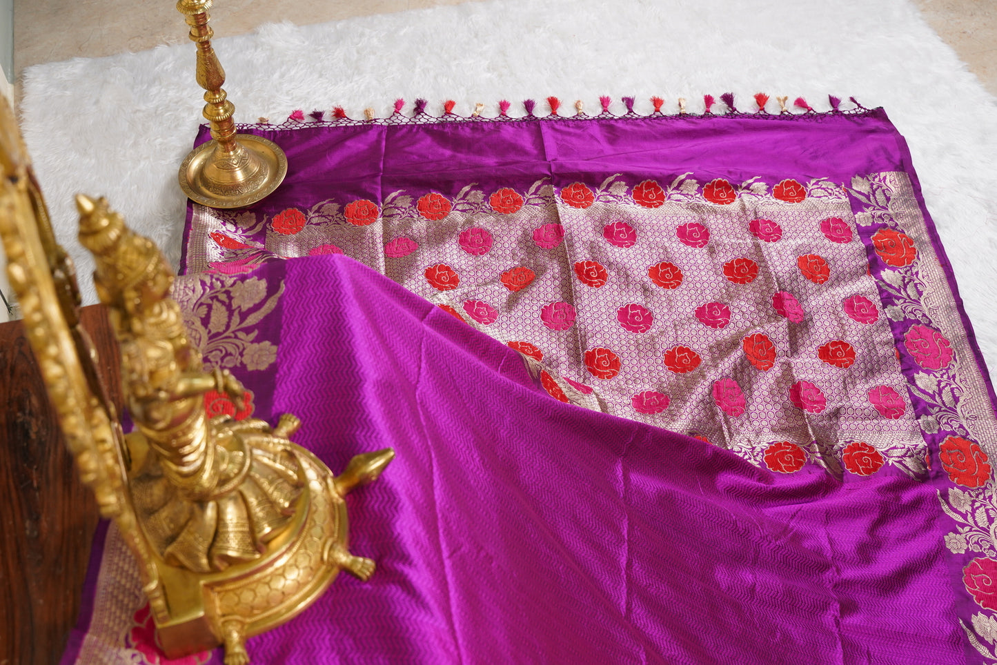 Purple Banaras with Velvet florals