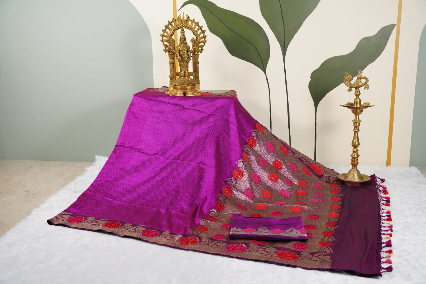 Purple Banaras with Velvet florals